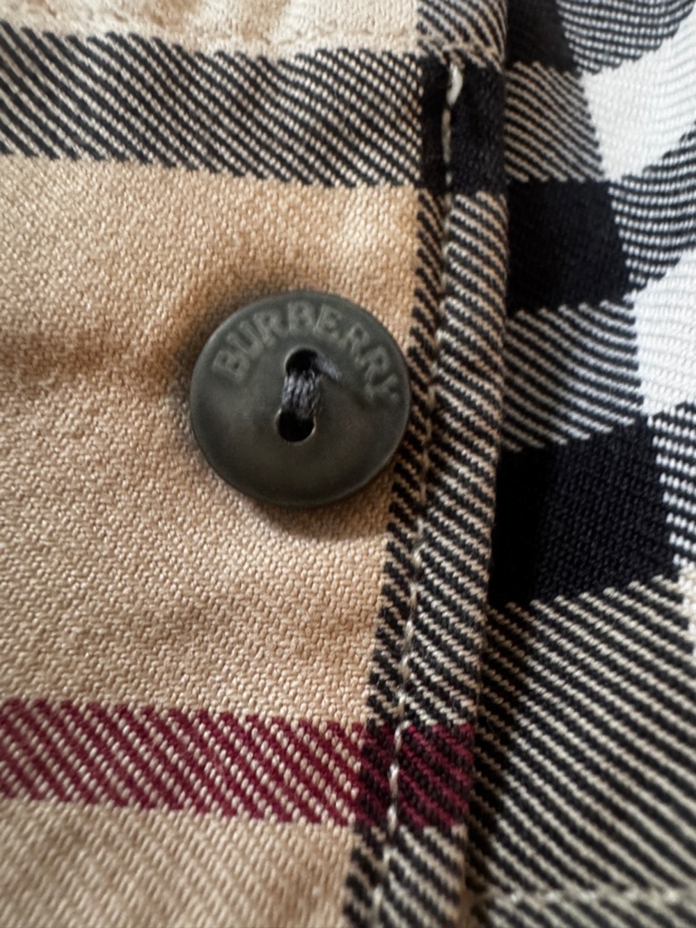 Burberry Beige Black Red Plaid Button-Down Shirt - Picture 4 of 7